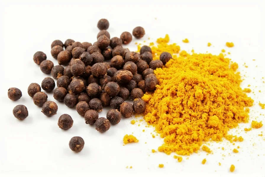 Homemade curry paste with peppercorns and turmeric ingredients