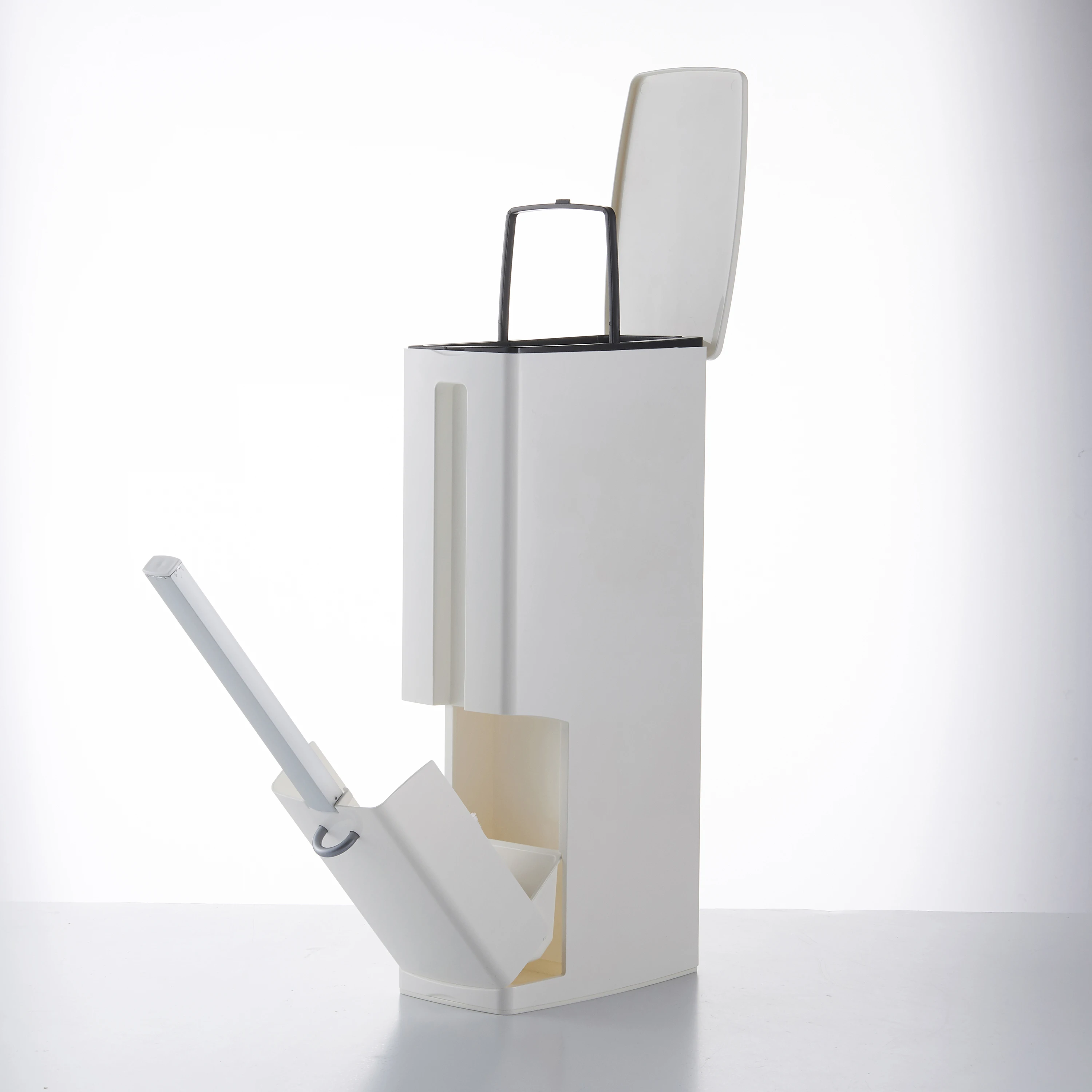 

Hot sale save Space 3 in 1 Bathroom Toilet Trash Can With Brush and Holder, White,brown