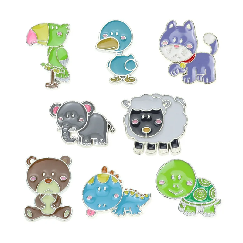 

2021 Cartoon animal shape sheep little dinosaur kitten turtle Animal Brooch clothing creative alloy Brooch for student