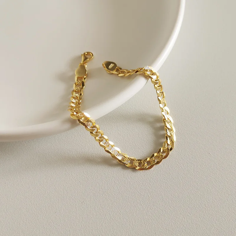 

Wholesale Fashion Jewelry Hip Hop 925 Sterling Silver Cuban Bracelet Chain Simple 18K Gold Plated Bracelet For Women