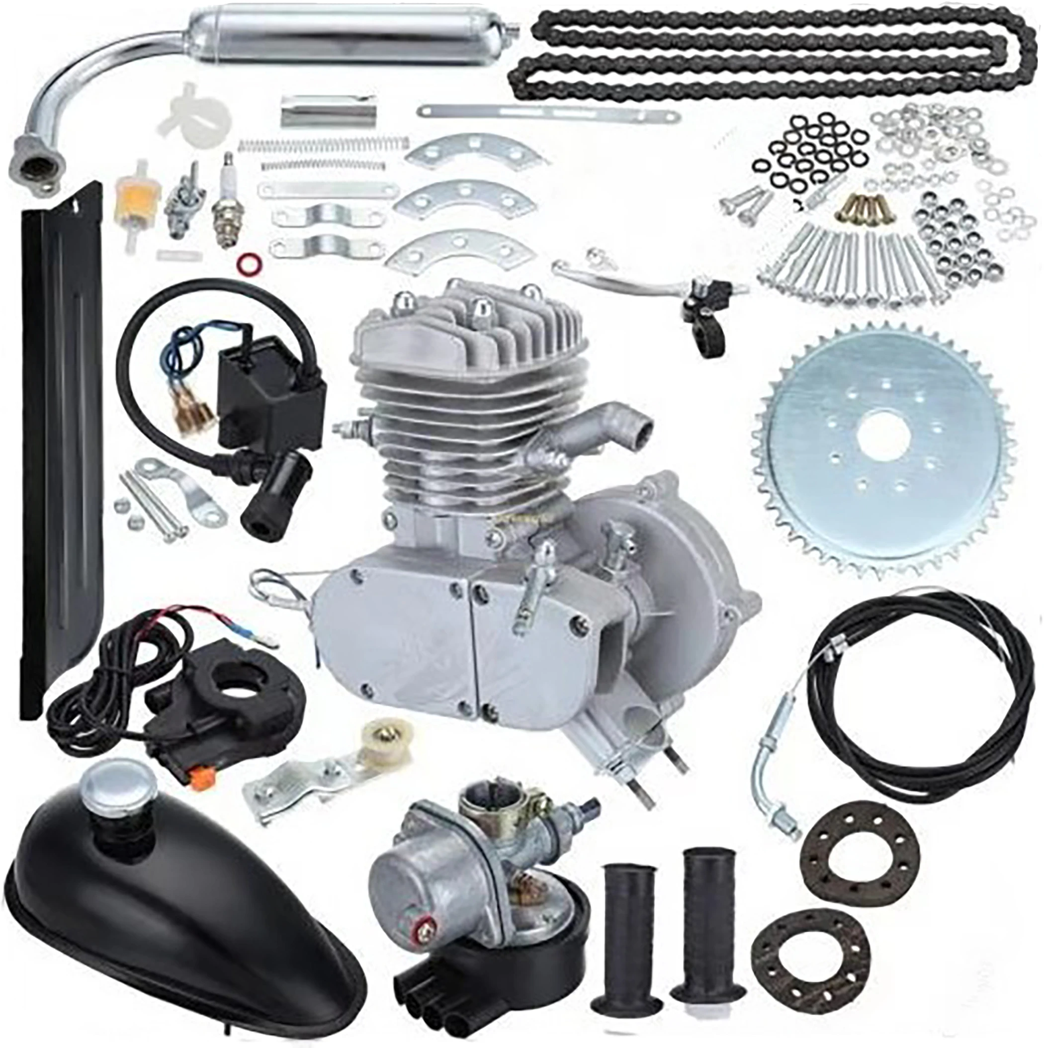 

48cc 49cc 50cc 60cc 66cc 80cc Gas 2stroke gasoline engine kit 80 cc, Silver