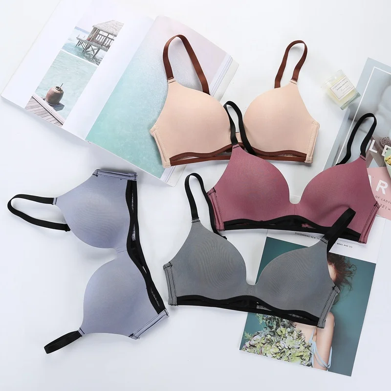 

2146 New Design Wireless Bra Thin Cup Push Up Bralette T-Shirt Seamless Sexy women Bra, 4 colors:blue,dark gray,,beige,rose