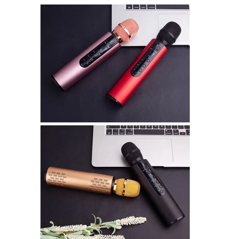 

2021 colorful home party ktv karaoke system BT connection portable wireless microphone karaoke speaker, Pink/golder/black/red