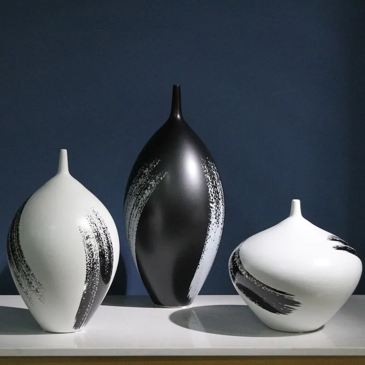 

Home Decoration Light Porcelain Modern Chinese Hand Painted Vase Black And White, Black + white