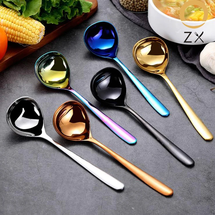 

304 Stainless Steel Creative Long Handle Korean Big Soup Spoon Hot Pot Spoon Round Table Spoon