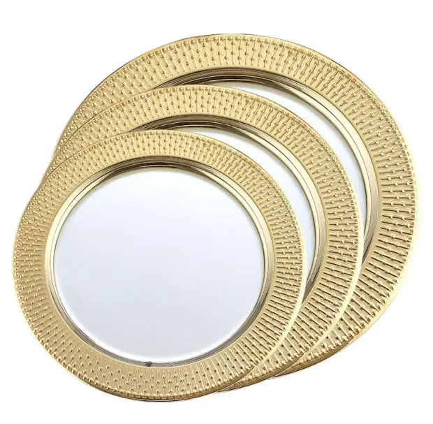 

Stainless Steel 410 Gold Rim Charger Plates Wedding Decoration Beaded Charger Plate 33 CM