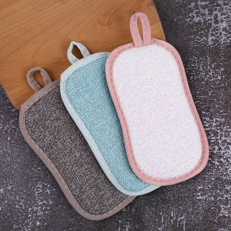 

sponge double-sided washing pot brush descaling Kitchen oil free dishcloth dishcloth strong fiber dish washing towel, As show