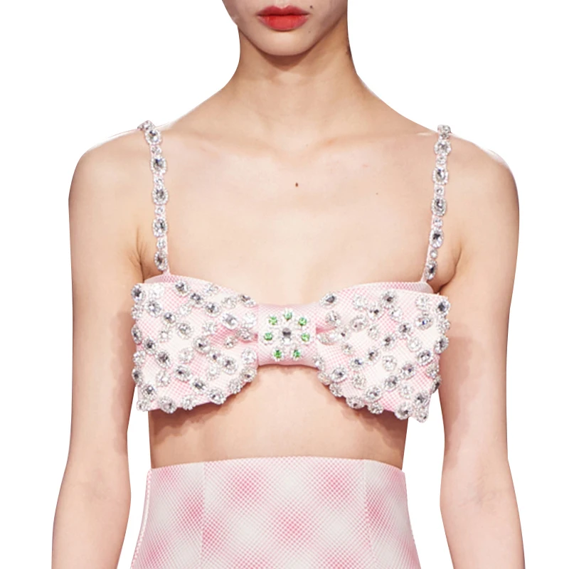 

TWOTWINSTYLE Square Collar Sleeveless Patchwork Bowknot Diamonds Vests Female Fashion