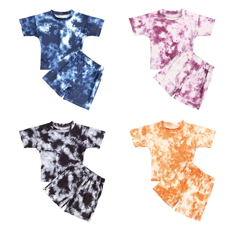 

KTFS Children Summer Sets Short Sleeve Bloomers 2 Pieces Tie Dye Outfits Unisex Kids Tie Dye Suits