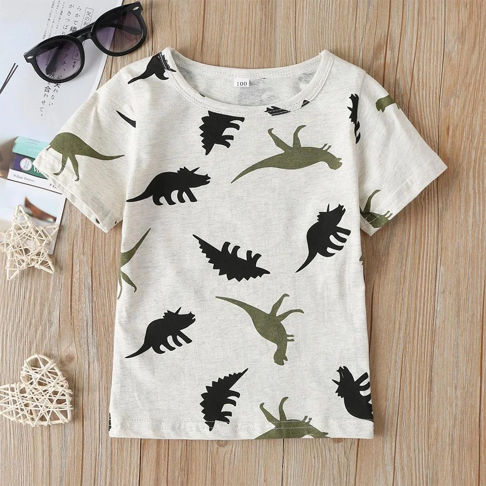 

Promotion Sale 100% Cotton Dinosaur Summer Short Sleeve Cute Pattern Baby Boy Clothes O-Neck Breathable Children T-Shirt