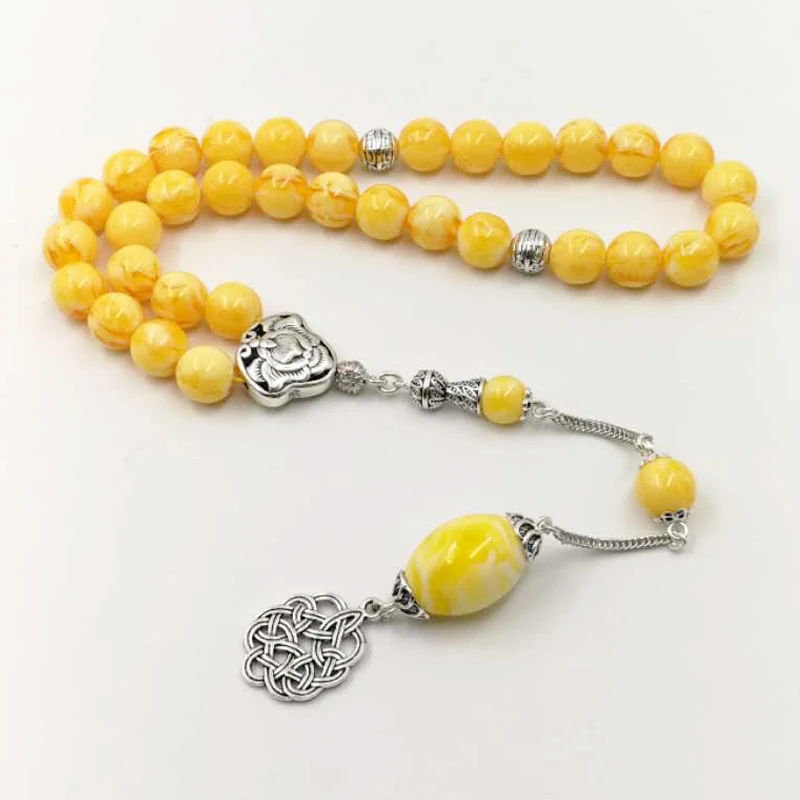 

Tasbih Yellow resin rosary Men's bracelet with special accessory Tassels 33 66 99beads New design Man's Tesbih For Ramadan