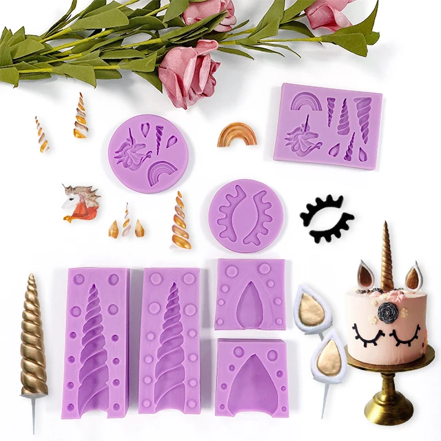 

Factory Stock Fondant Mold 3D Unicorn Shape Unicorn Eyebrow Eyelash Chocolate Cake Fondant Silicone Mold