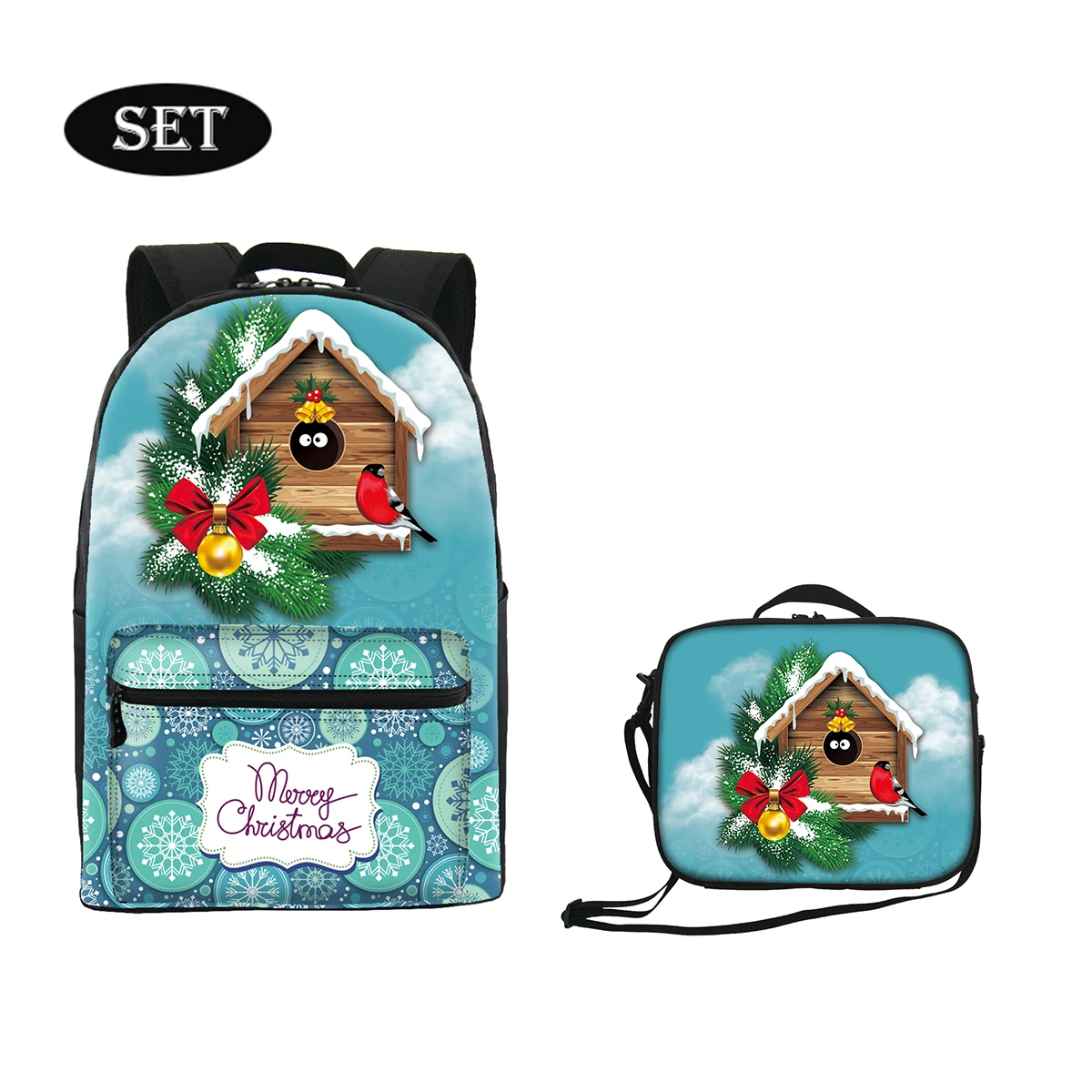 

Christmas House print backpacks with lunch bags lightweight waterproof custom print lunch bag for kids most popular, Customized