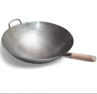 

Chinese Wooden handle Carbon Steel Wok With Wooden Handle and a iron ear