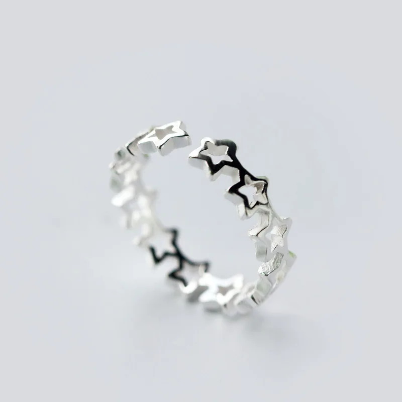 

Delicate Korean Style 925 Sterling Silver Star Rings Adjustable Hollow Stackable Star Opening Ring For Women Girls