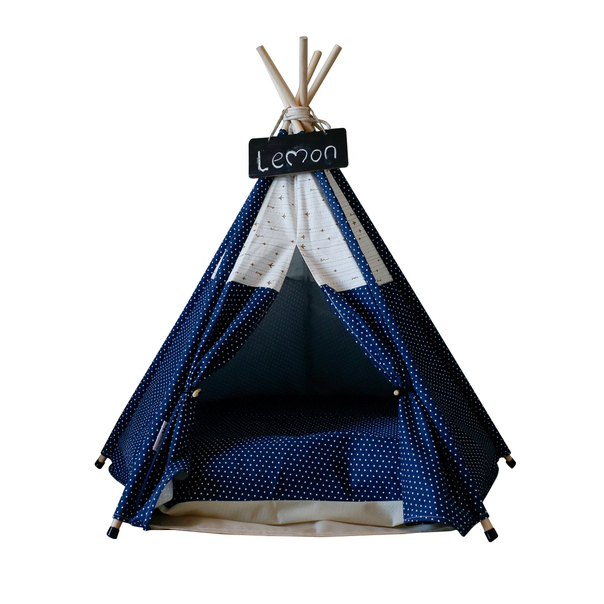 

Luxury Breathable and Cozy Navy White Dots Pet Supplies Indoor Teepee Tent