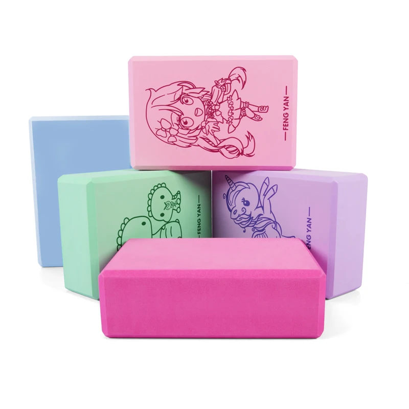 

High Quality Custom Kid Design Printing Lightweight EVA Yoga Block, Pink, purple and blue