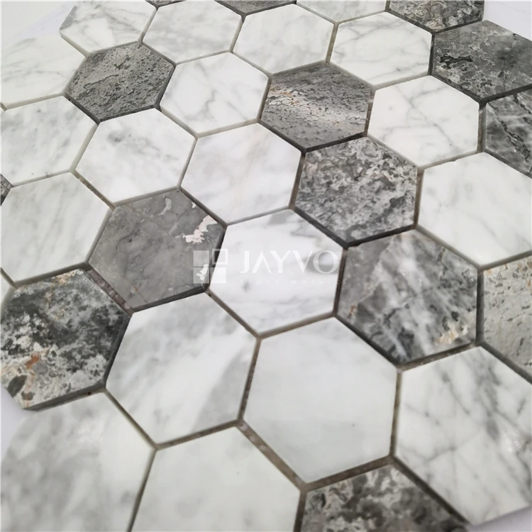 Wholesale Factory Price Italian Grey and White Hexagon Mosaic Art 300*300MM Stone Mosaic Tiles