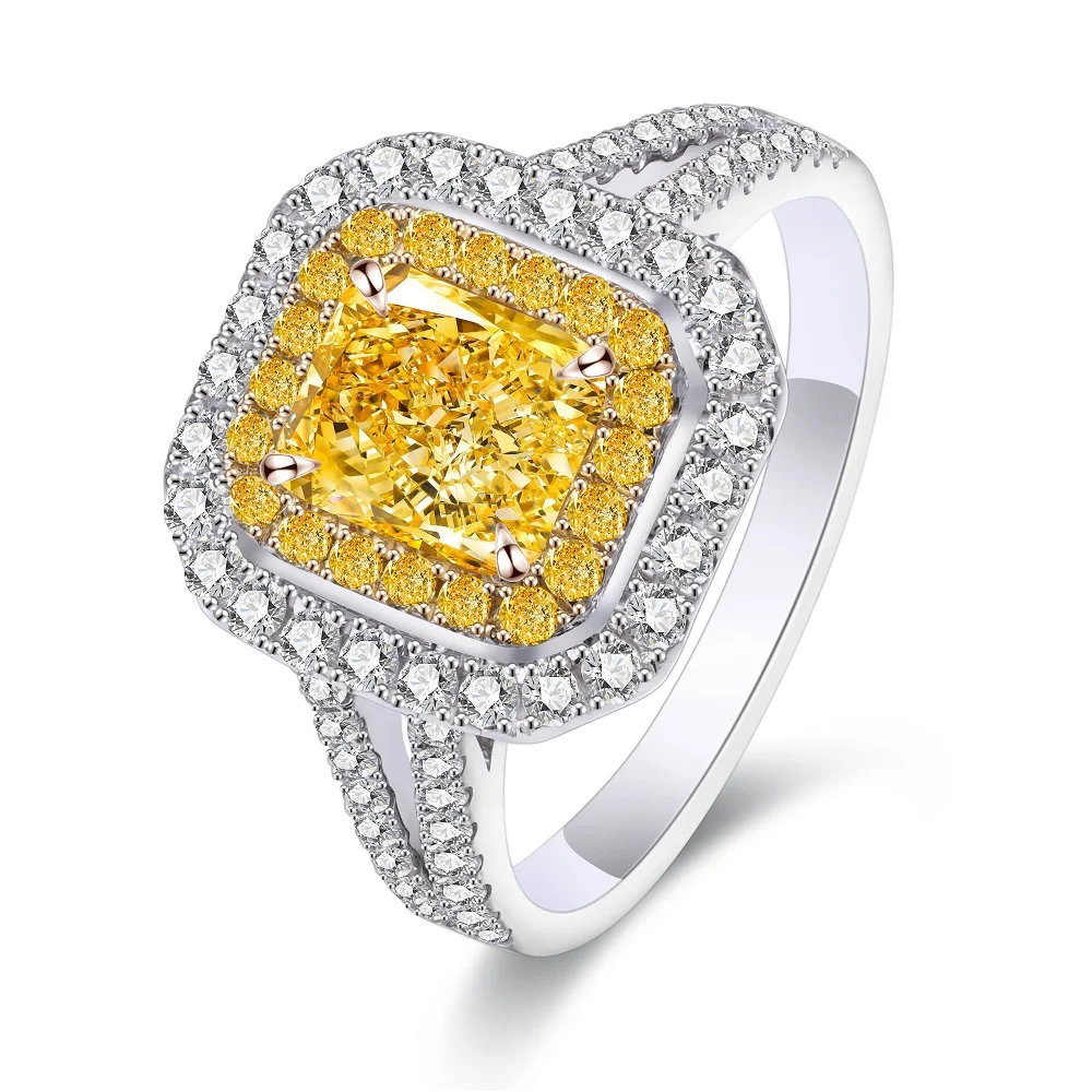 

Fashion Wholesale American Gold Paved Simulated Diamond 18k Gold Ring Woman Jewelry for Christmas New Year Valentine's Day, Closed to natural yellow diamond