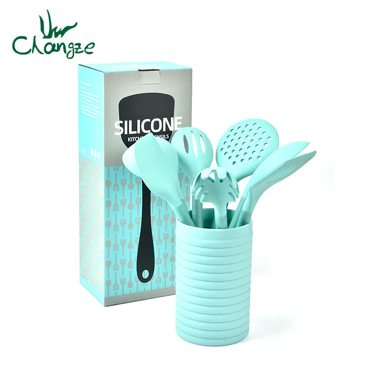 

Cute Green 8pcs Utensils Silicone Cooking Utensils Set Best BBQ Utensils Kitchen Tools, As picture