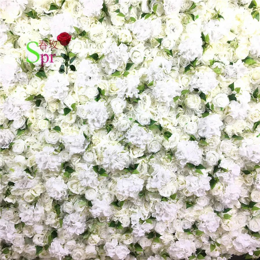 

SPR Promotional wholesale perfect non-fading and anti-aging durable artificial rose flower wall floral backdrop, White with green