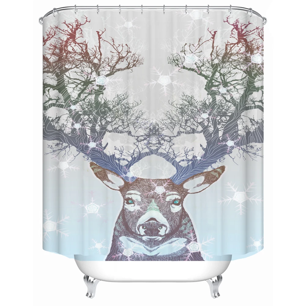 

183 x 183cm waterproof cloth lining cover bathtub bathroom curtain snowflake elk customizable printing shower curtain, Picture