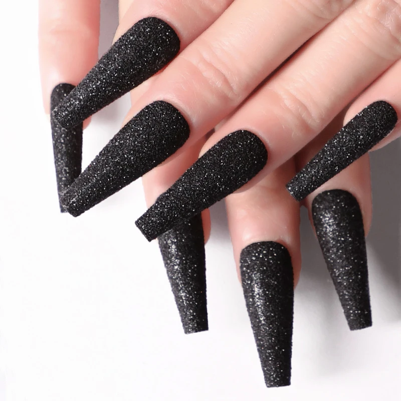 

new arrival ballerina design black long coffin nail tips wholesale fakenails press on