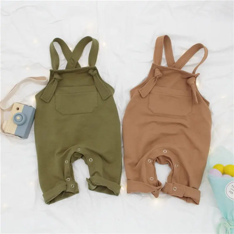 Wholesale new design baby clothing sets suspender linen fabric one piece baby romper with back less