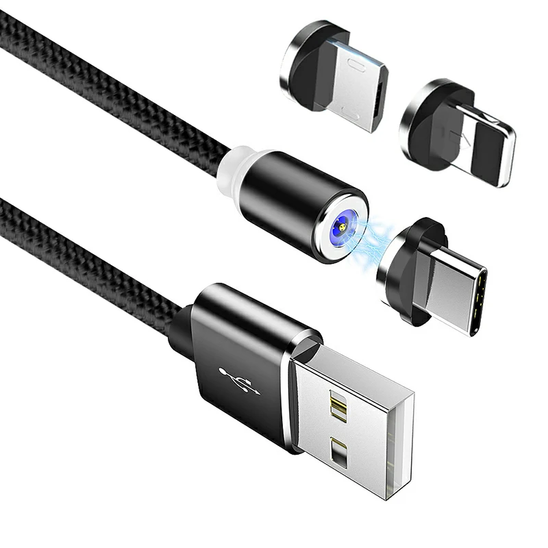 

Top Seller 360 Degree Rotation LED Indicator Magnetic 3 In 1 USB Charging Cable