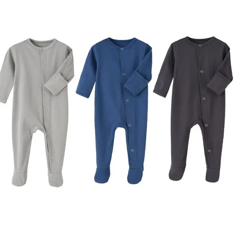 pack of 3 longsleeve rib blank baby rompers toddler stretch pajama for 0-12M plain Infant baby boy overall sleepsuit