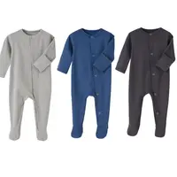

pack of 3 longsleeve rib blank baby rompers toddler stretch pajama for 0-12M plain Infant baby boy overall sleepsuit
