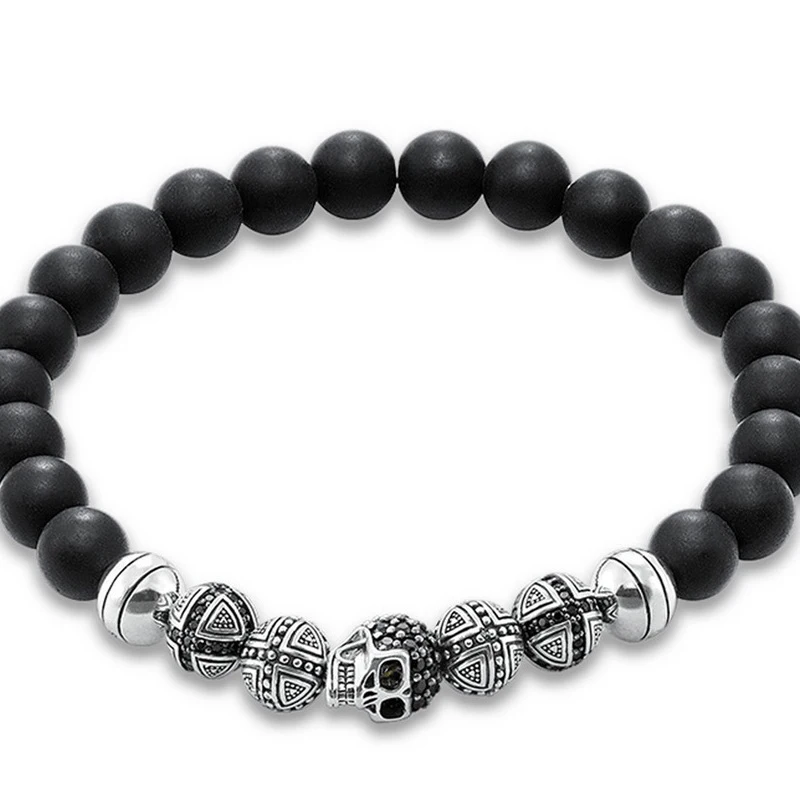 product-Black Beads Bracelet, Cross And Skull Design Bead Hand Bracelet-BEYALY-img