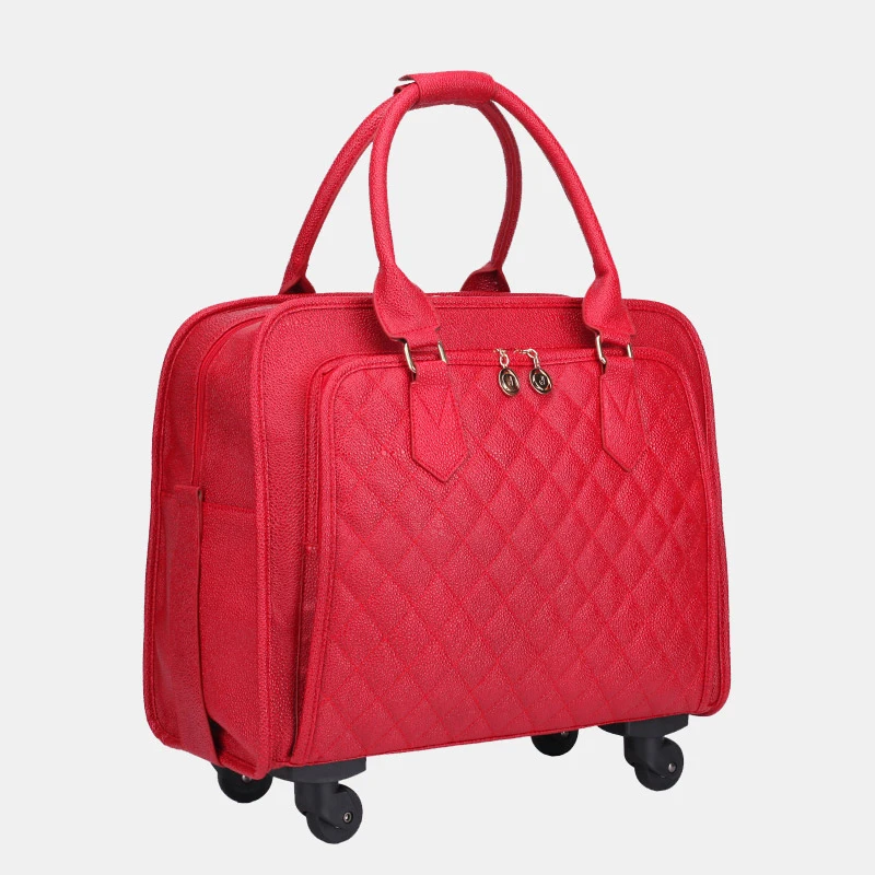 

Luxury womens pink leather trolley luggage travel garment bag
