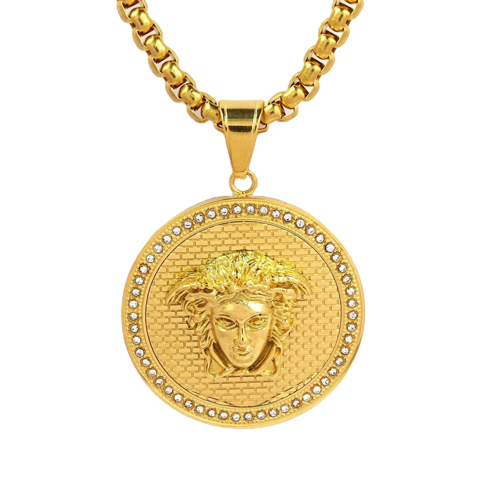 

Europe and the United States cross border jewelry wholesale hip-hop round Jesus titanium steel large disc pendant necklace, Gold