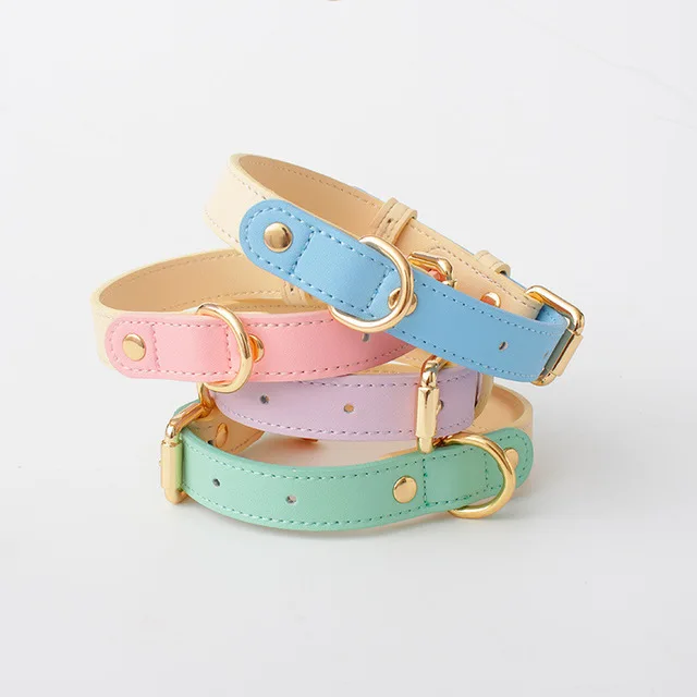 

leather hand stitched dog collar premium metal buckle dog collar designer dog collar & lead wholesales, 4 colors