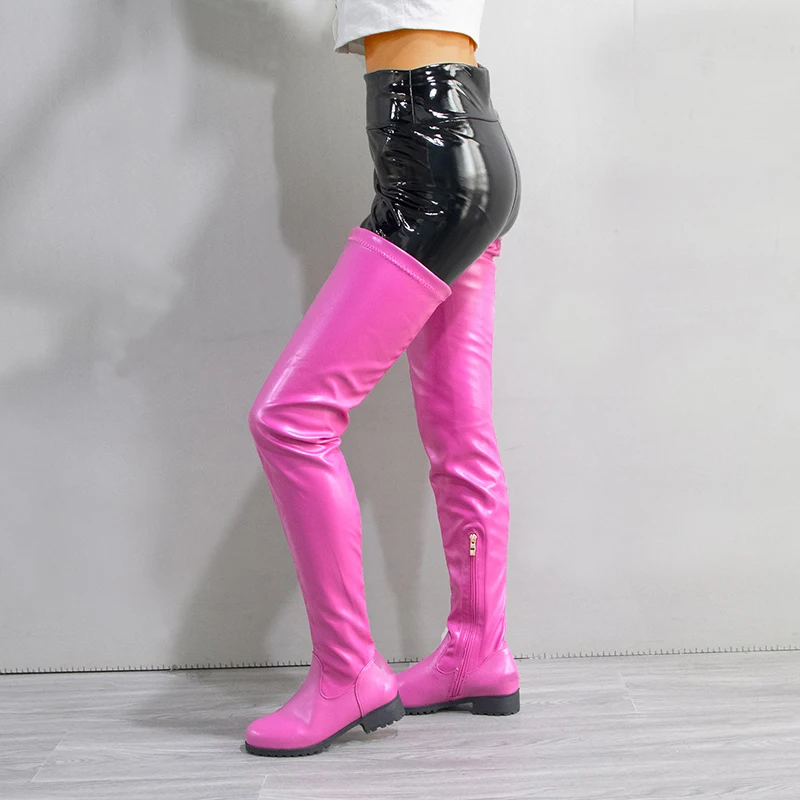 

XZ293-1 6 Colors Pu Leather Candy Color Flat Heel Boots Women Thigh High Boots 2021, As picture or custom