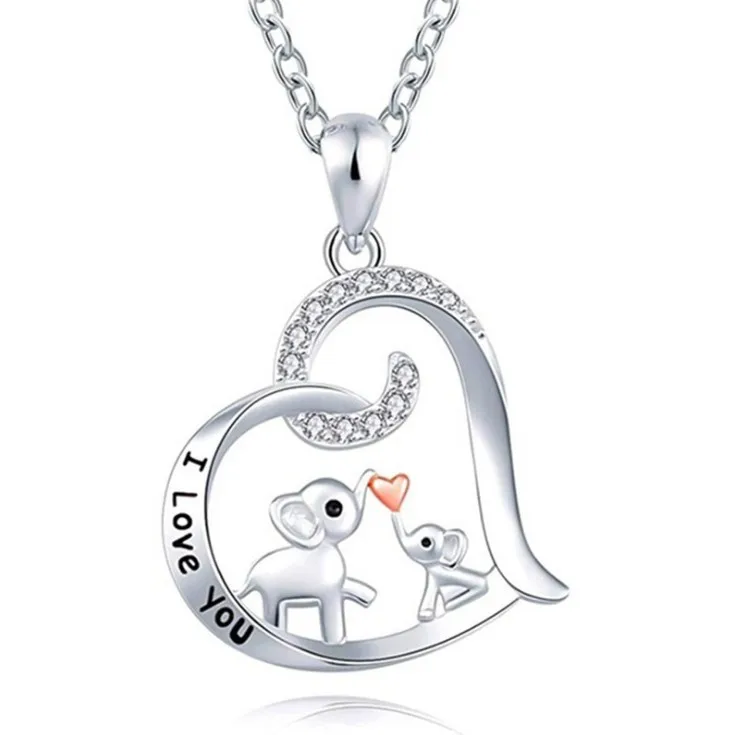 

Love Elephant Head Kiss Pendants Diamond Simple Heart Shaped Jewelry Female Jewelry Clavicle Alloy Chain Necklace