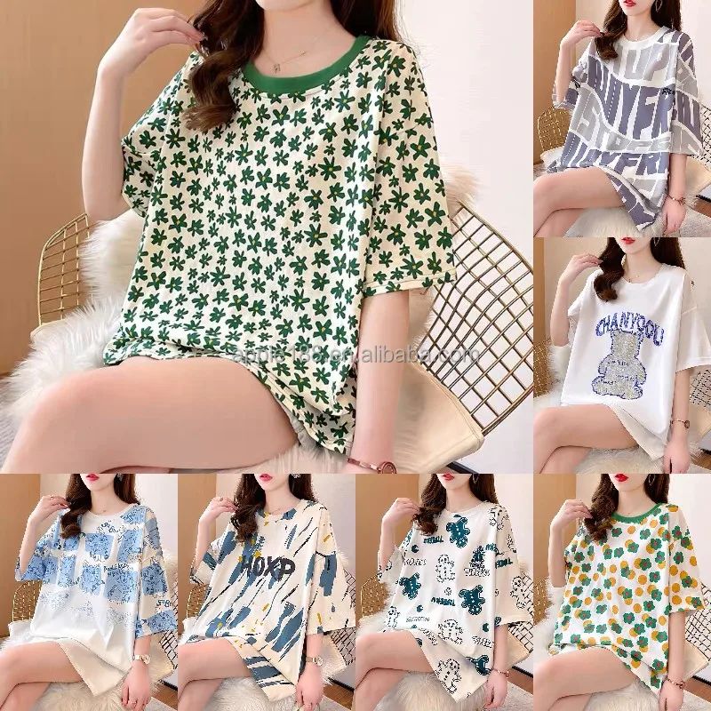 

Wholesale summer women's T-shirt o-neck loose Casual Short Sleeve women's cartoon T-shirt, Customized colors
