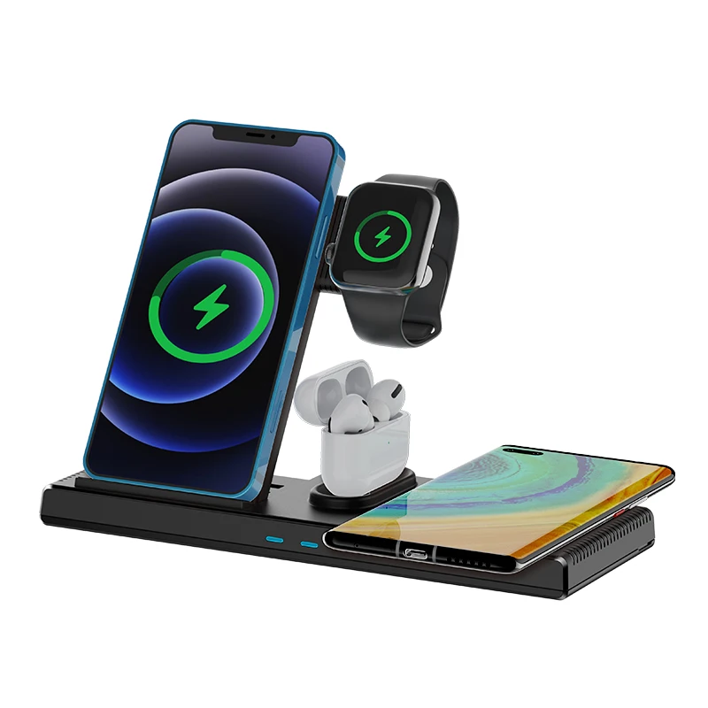 

New 4 In 1 Fast Foldable Portable 18W Qi Wireless Charger Charging Station Stand For Iphone Samsung Galaxy Smart Watch Airpod