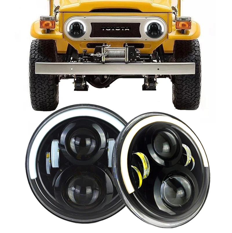 

Round LED Half Halo 7 Inch H4 Headlights for Jeep Wrangler Off-road 12V DOT Approved Ready to Ship with Hi/Lo Beam Headlights