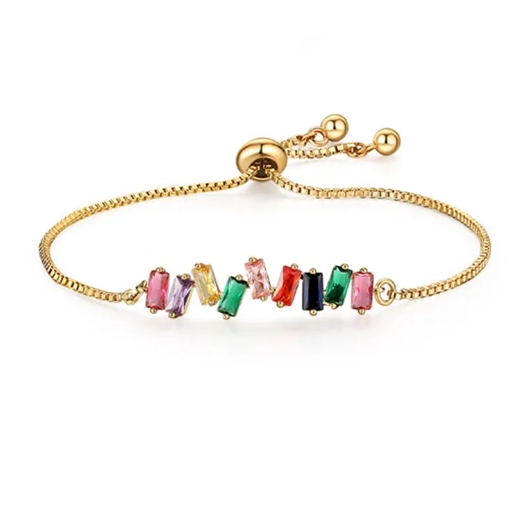 

Simple gold bracelet design rainbow stone hand charm bracelet for girls