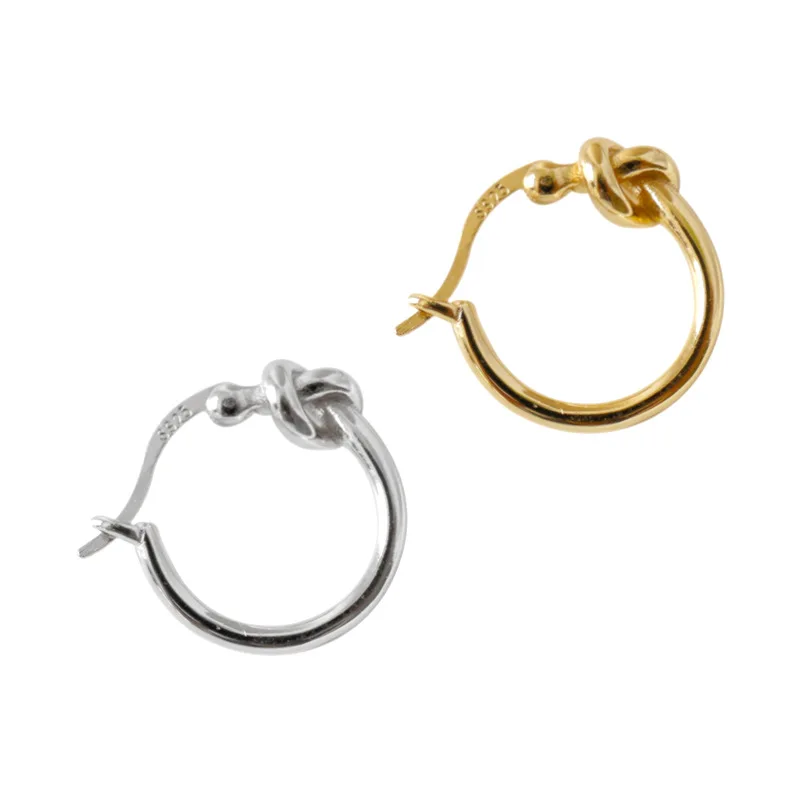 

2020 Wish Hotsale 925 Sterling Silver Knot Earring Real Gold Plated Hoop Clip-on Earrings For Girls