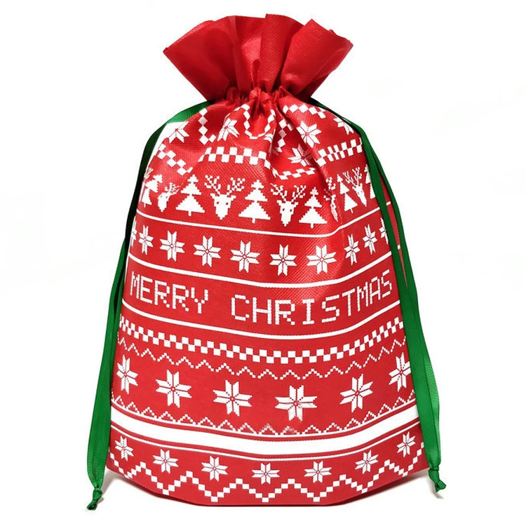 

Promotional Eco-friendly Reusable Shopping Storage Small Custom Logo Christmas Gift Pouch Non woven Drawstring Bag, As picture