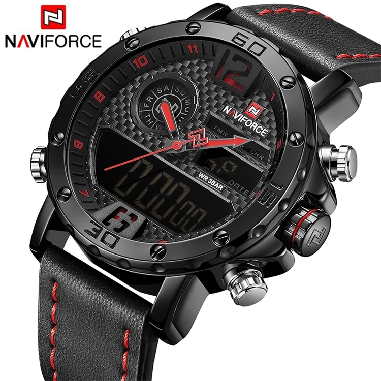 

Men Watches Top Brand Luxury Mens Leather Sport Watches NAVIFORCE Quartz LED Digital Clock Waterproof Military Wrist Watch