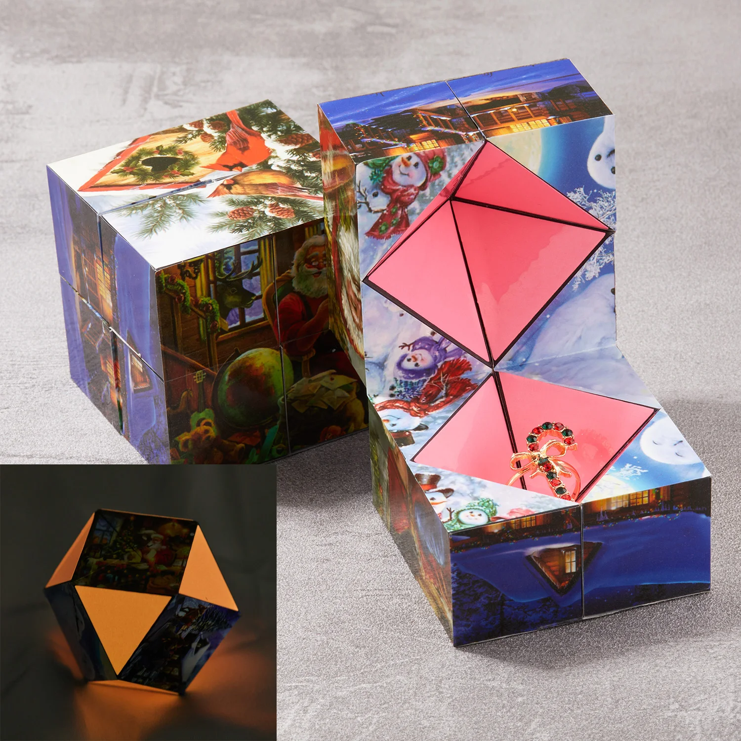 

Amazing Magic Infinite Luminous Cube Jewelry Box Christmas Element Puzzle Jewelry Box Flip Toy Kids Gift Ring Box Package