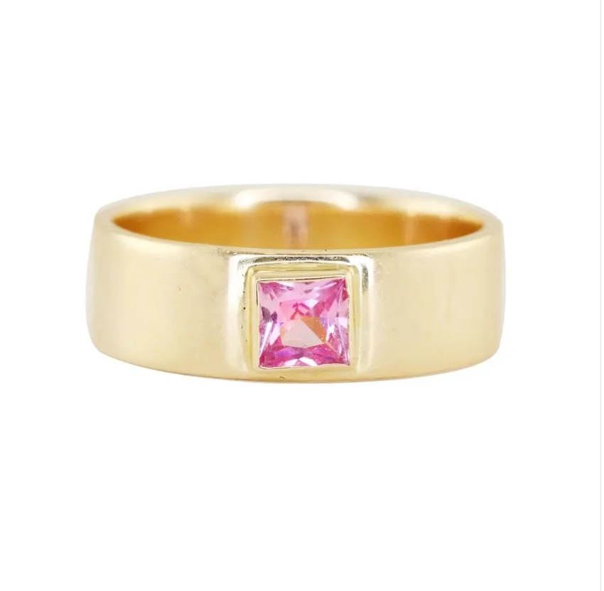 

classic women finger jewelry single stone square Simple pink cz gold band ring, Customized