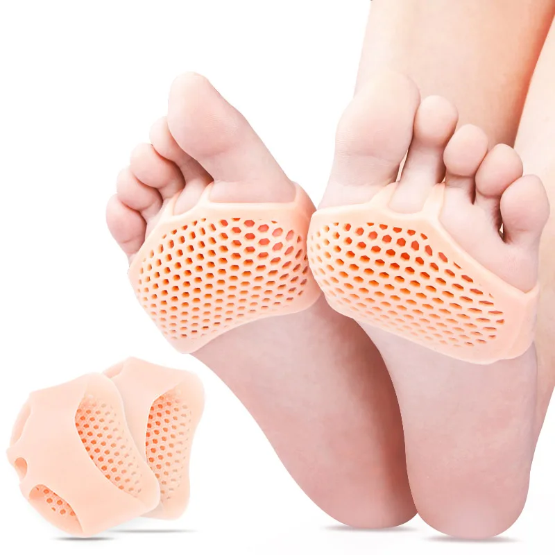 

honeycomb silicone gel toe ball of foot pain relief guard insole forefoot cushions metatarsal pad, Clear/black/skin