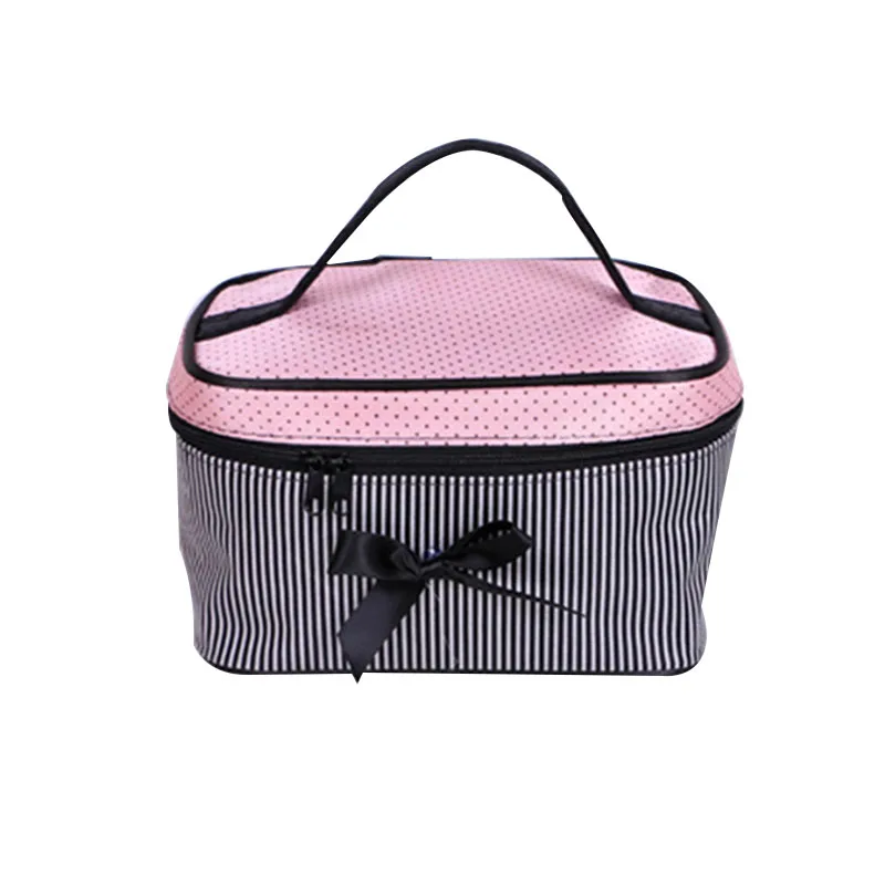 

New Organizador De Maquiagem Foldable And Portable Polka Dot Striped Cute Bowknot Large Capacity Toiletry Bag Cosmetic Storage
