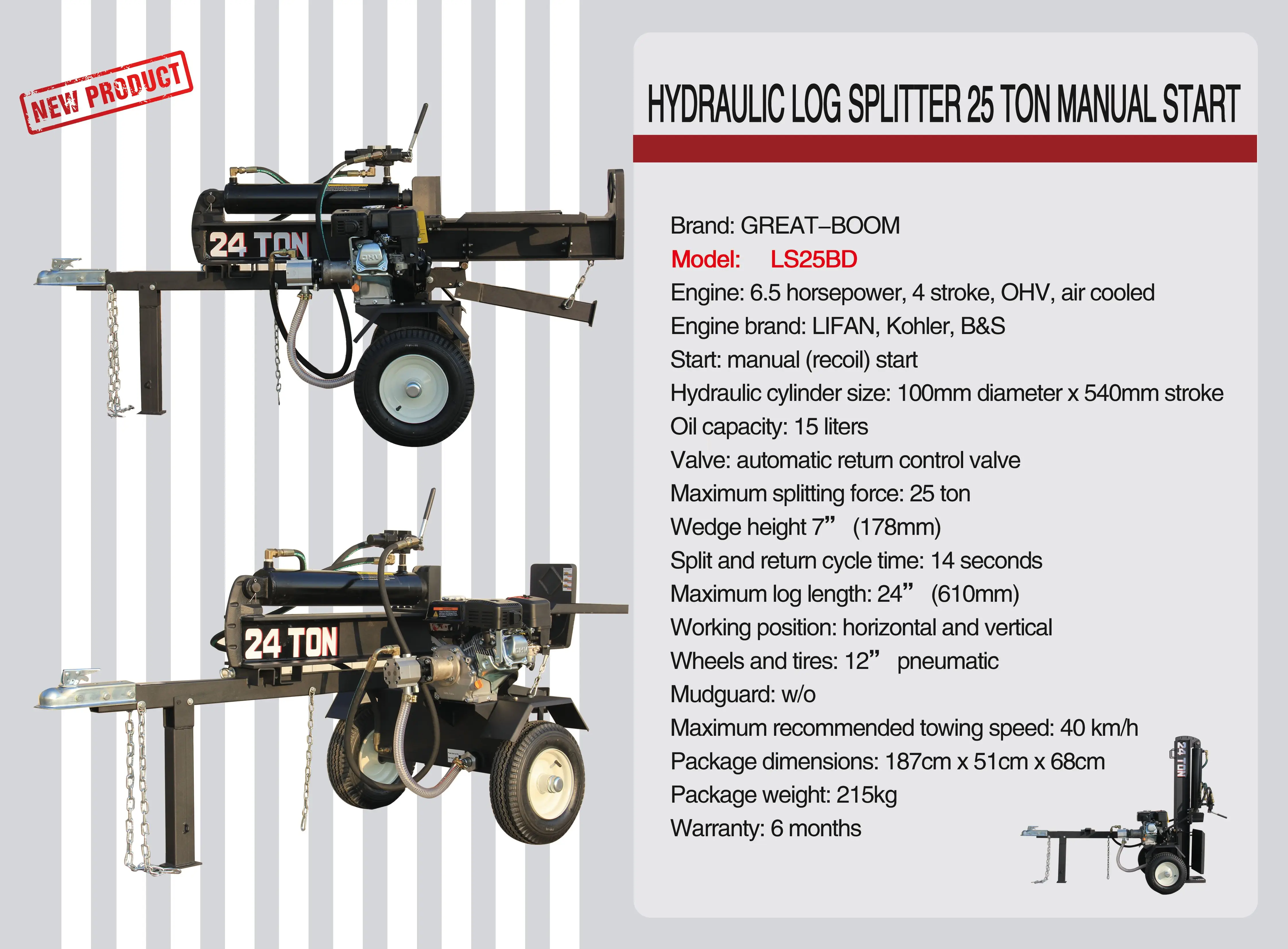 Ls45bd 45 Ton Hydraulic Logsplitter Quick Speed Diesel Log Splitter