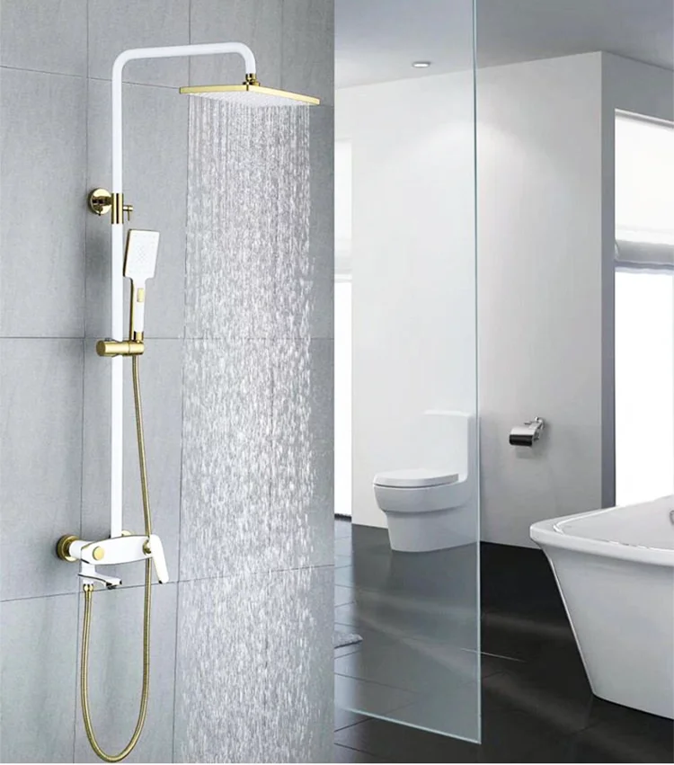 Nordic Style White Gold Brass Single Handle Bathroom Shower Faucet Set